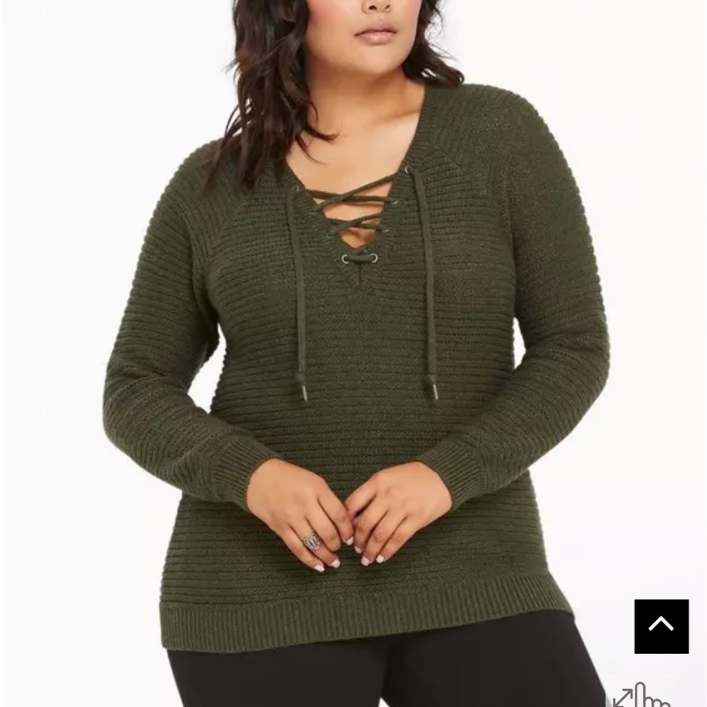 Torrid Ribbed Lace Up Neck Sweater